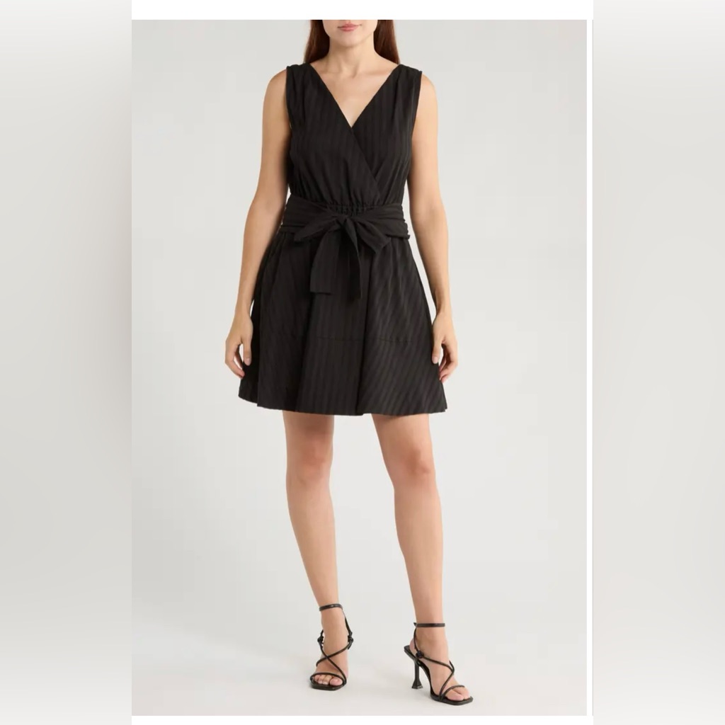 Derek Lam 10 Crosby Abby Lace Trim Tie Waist Black Mini Dress Sz 8 Nwt